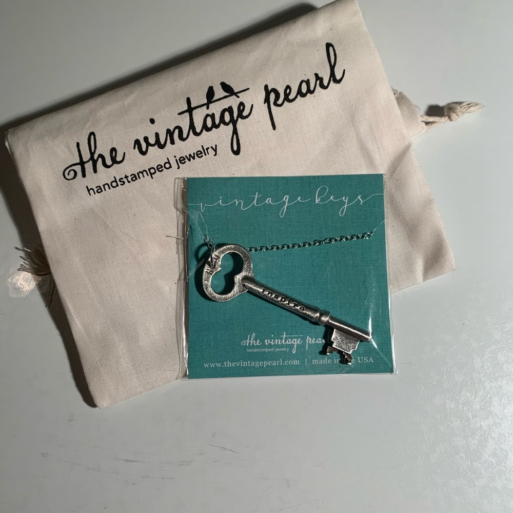Vintage Pearl “ Inspire” key necklace